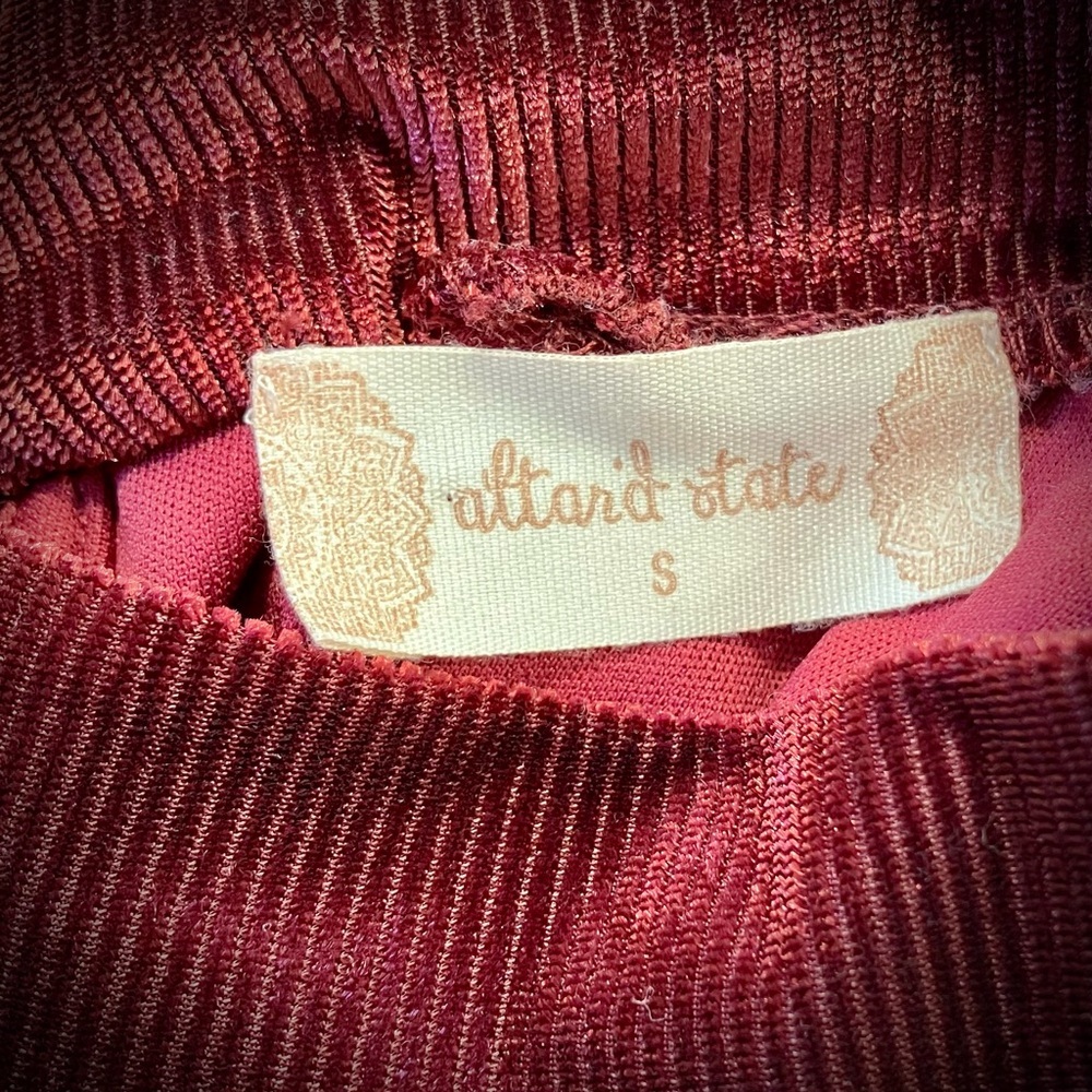 Altar’d State Burgundy Ribbed Velvet Flare Sleeveless Dress - Picture 6 of 6